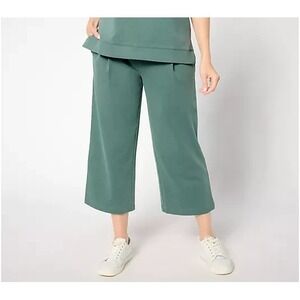 AnyBody Regular Washed French Terry Cropped Wide‎ Leg Silver Pine Green XL